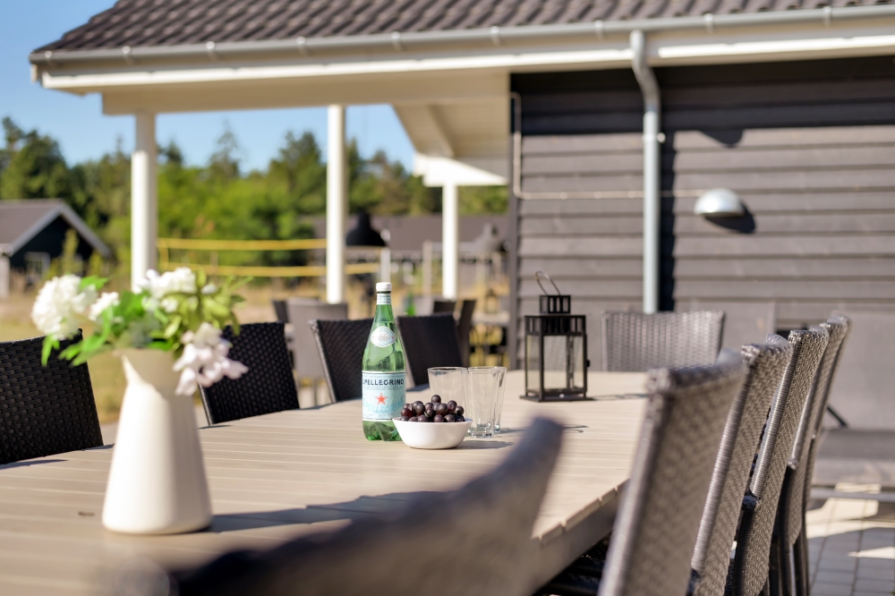 Lyxstuga nr 436 har en härlig terrass med sköna trädgårdsmöbler för 30 personer.