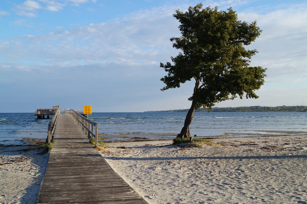Stranden i närheten av lyxhus 127 i Sverige bjuder in till en promenad.